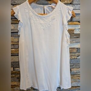 Lauren Conrad Brand Feminine,  White Embroidered Women's Top, Size L